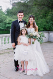 Sleeveless Satin Puffy Tulle Knee Length Flower Girls Dresses with Beaded Belt