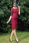 Vintage Burgundy Short Mother of the Bride Lace Dresses with Half Sleeves