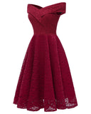 Burgundy Lace Bridesmaid Gown Short Party Dress with Off-the-shoulder