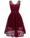 V-Neckline Lace Short Bridesmaid Dresses With Belt Sash
