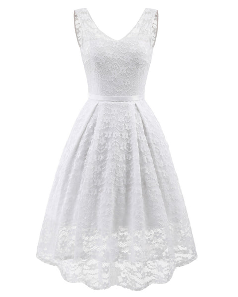 V-Neckline Lace Short Bridesmaid Dresses With Belt Sash