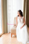 Illusion Boat Neck Appliques A-line Tulle Boho Wedding Dresses
