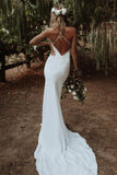 V-neckline Backless Simple Boho Wedding Dresses 2020