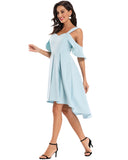 Sky-blue Hi-low Homecoming Dress with Flounced Off-the-shoulder