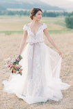 Plunging V-neck Lace Mermaid Wedding Dress with Detachable Train