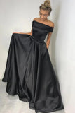 off-the-shoulder-black-satin-prom-dresses-with-pockets