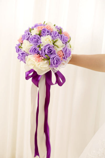Artificial Roses Pink Wedding Bridal Bouquet Holding Flowers