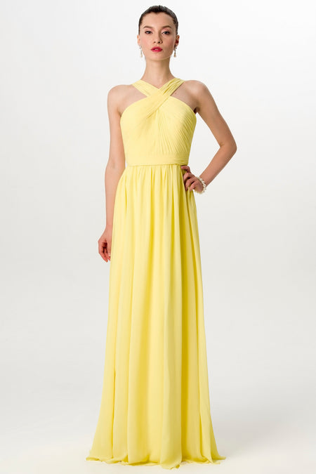 Yellow Bridesmaid Wedding Guest Dress with Short Sleeves