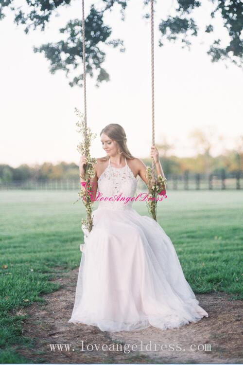 a-line-halter-lace-boho-wedding-dresses-with-tulle-skirt