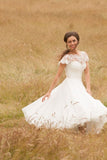 a-line-lace-chiffon-tea-length-wedding-dresses-with-sleeves