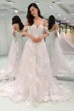 a-line-off-the-shoulder-wedding-dresses-lace-tulle-skirt