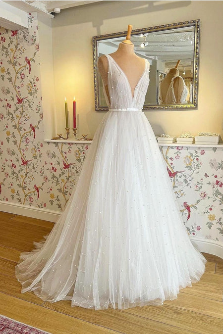 Plunging Sweetheart Ball Gown Wedding Dress with Puffy Skirt