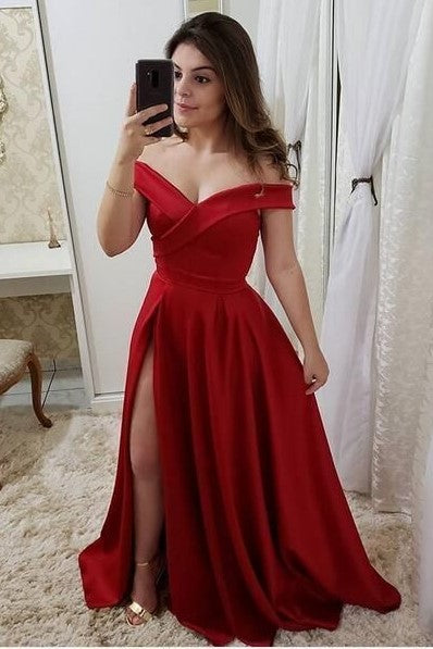 Scarlet Red Lace and Spandex Slit Prom Party Dress - Promfy