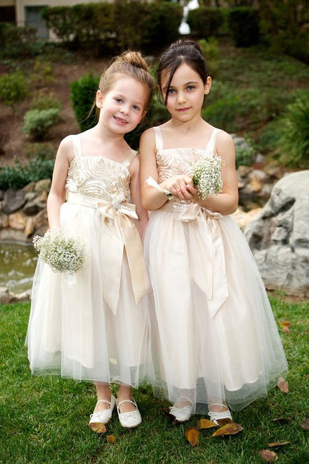 Square Neck Floor Length Ivory Flower Girl Dress Tulle