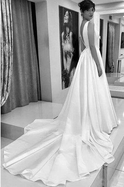 a-line-satin-bridal-dresses-with-v-neckline-illusion-insert-1