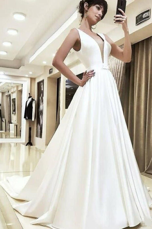a-line-satin-bridal-dresses-with-v-neckline-illusion-insert