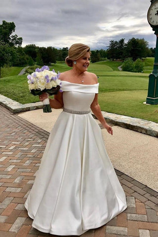 A-line Satin Plus Size Wedding Dress with Rhinestones Belt loveangeldress A-line Satin Plus Size Wedding Dress with Rhinestones Belt loveangeldress