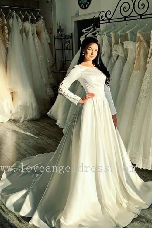a-line-simple-satin-bridal-gowns-with-sleeves