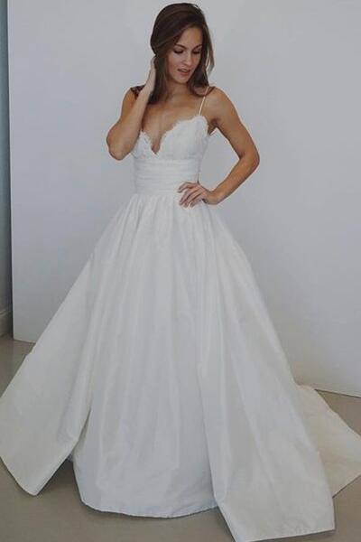 a-line-spaghetti-straps-lace-taffeta-wedding-dress-with-chapel-train