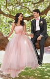 a-line-strapless-pink-wedding-dress-with-bow-sash-vestido-de-casamento