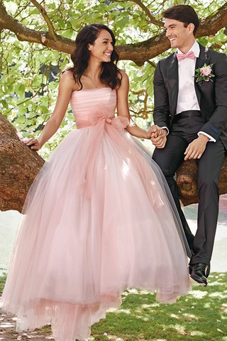 A-line Strapless Pink Wedding Dress with Bow Sash vestido de casamento – loveangeldress