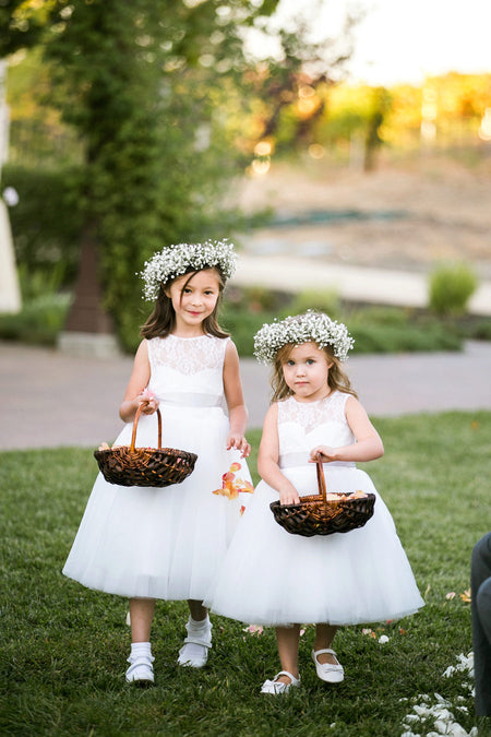 Sequin Tulle Flower Girls Dress Ball Gown with Bow Belt