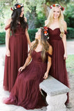 a-line-tulle-off-the-shoulder-wine-bridesmaid-dresses-long-1