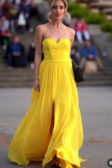 Yellow Bridesmaid Wedding Guest Dress with Short Sleeves