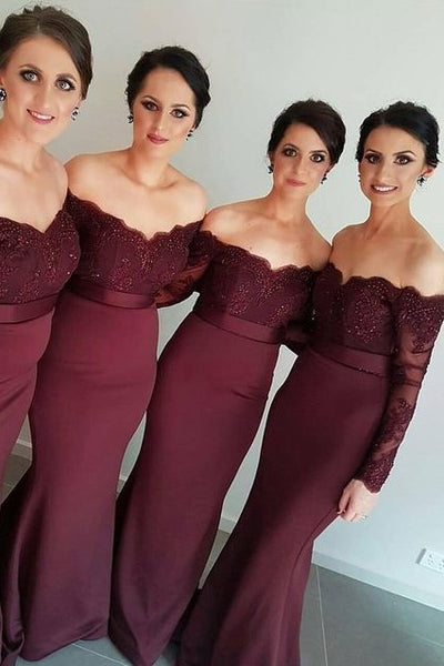 affordable-burgundy-long-wedding-party-dress-for-bridesmaid