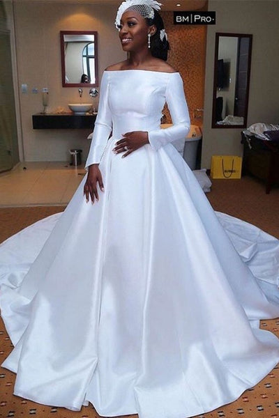 african-white-satin-wedding-dress-with-long-train