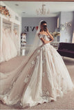 appliques-flowers-princess-wedding-dresses-off-the-shoulder