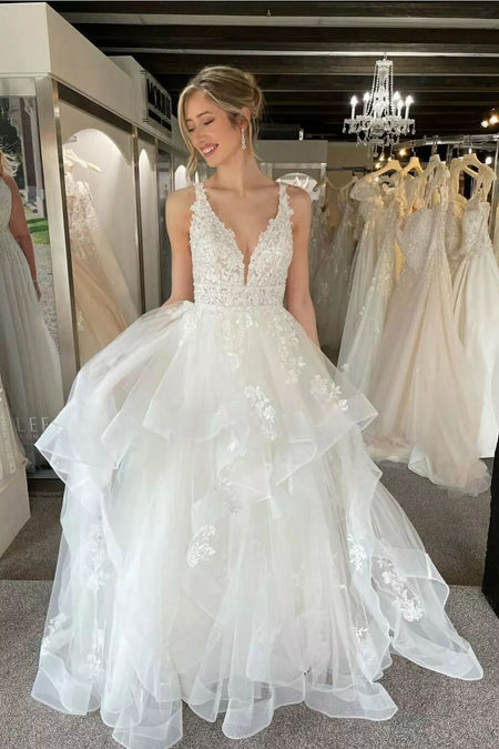 Princess Floral Lace Ball Gown Wedding Dress Off-the-shoulder