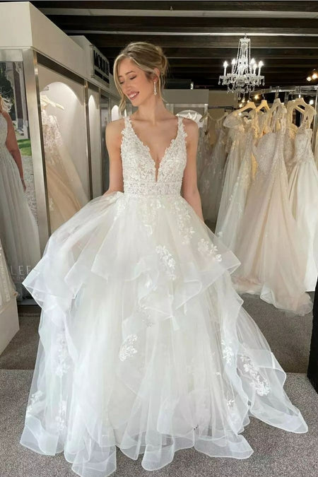 Sweetheart Tulle Bride Ball Gown Dresses with Lace Bodice