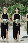 asymmetrical-chiffon-hem-black-bridesmaid-dress-short-1