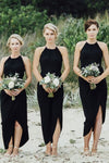 asymmetrical-chiffon-hem-black-bridesmaid-dress-short