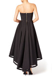 Backless Black High-Low Prom Gown with Strapless Bodice