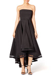 Backless Black High-Low Prom Gown with Strapless Bodice