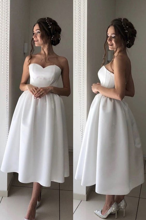 bandeau-sweetheart-tea-length-bridal-dress-for-casual-wedding