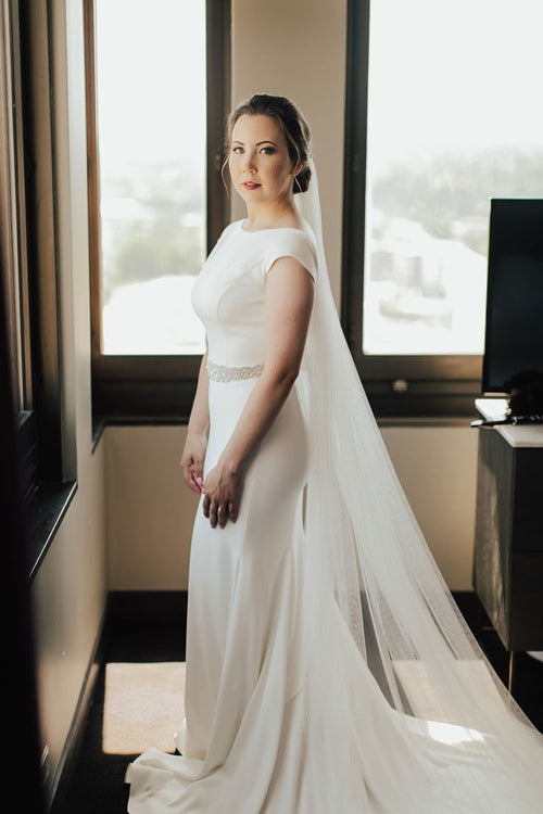 bateau-cap-sleeves-ivory-wedding-dresses-with-beaded-sash