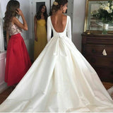 bateau-neck-satin-wedding-gowns-with-34-sleeves-3