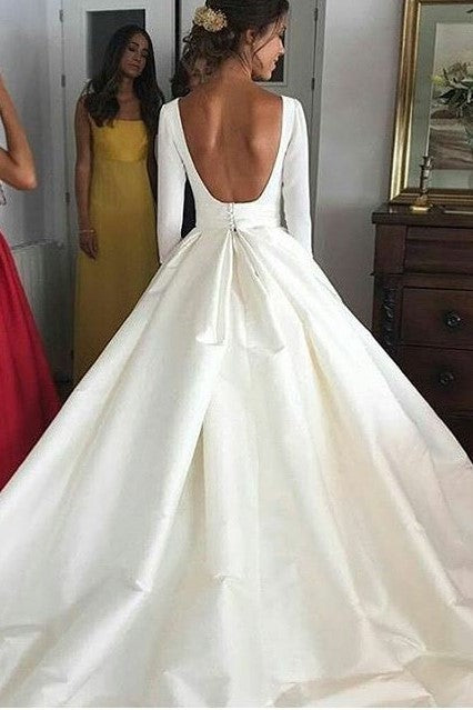 Simple Satin Bride Wedding Dresses Open Back vestido de boda