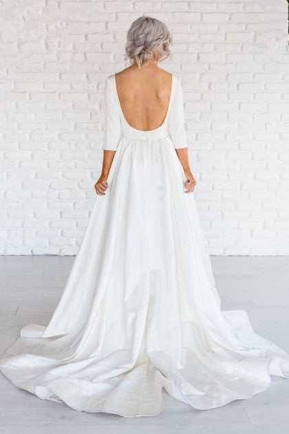 bateau-neckline-satin-wedding-dress-34-sleeve-vestido-de-noiva-2019-1