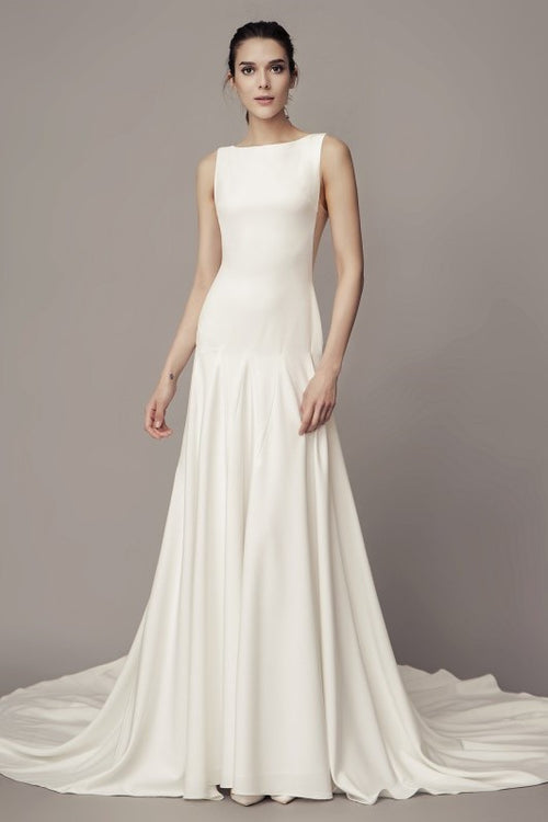 bateau-simple-wedding-dresses-with-sweep-train