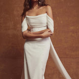 Beach Chiffon Wedding Dresses with Ruching Off-the-shoulder
