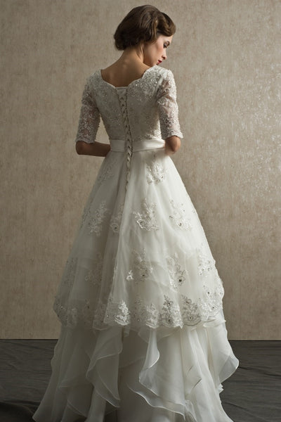 bead-lace-modest-wedding-dress-with-ruffled-organza-skirt