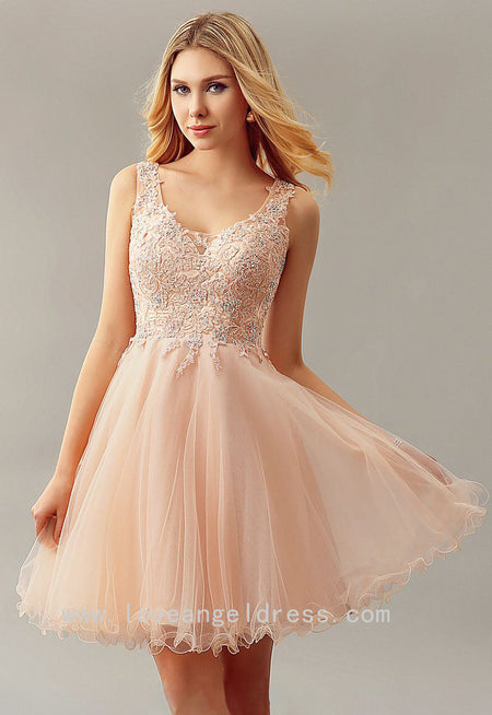 Short Pale Pink Prom Dress with Beaded Sweetheart