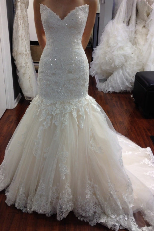 beaded-appliques-lace-mermaid-wedding-dresses-with-tulle-skirt