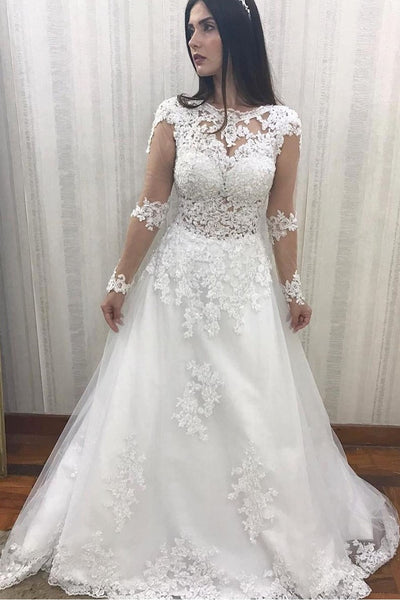 beaded-appliques-lace-wedding-dress-with-transparent-sleeves