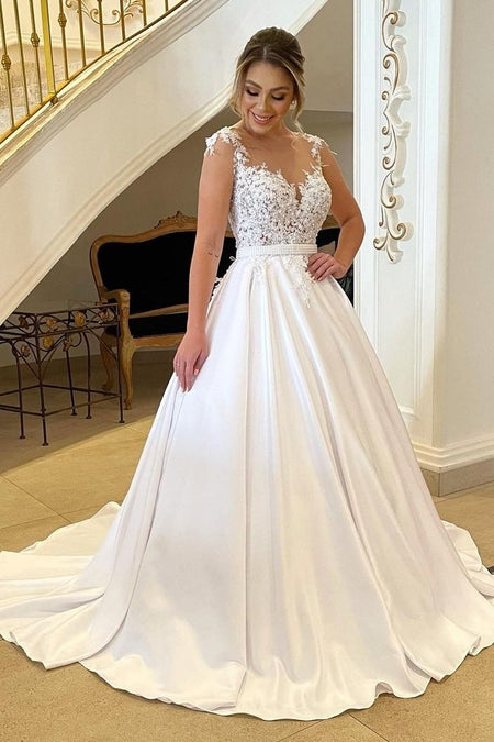 Deep V Neck Wedding Dresses Satin Ball Gown