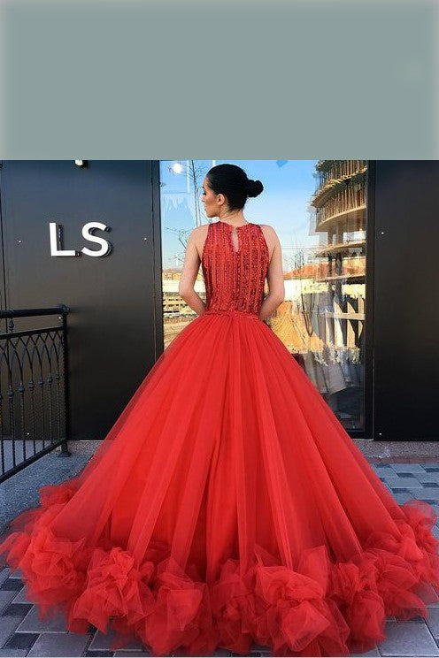 beaded-bodice-red-prom-dresses-tulle-skirt-ruffled-hem